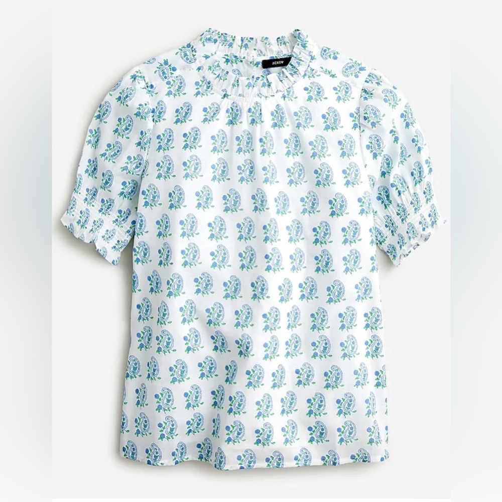 JCrew x SZ Block prints puff sleeve blouse